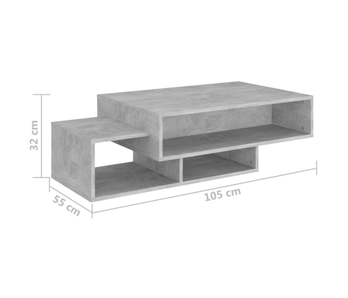 vidaXL Mesa de centro madera de ingeniería gris hormigón 105x55x32 cm