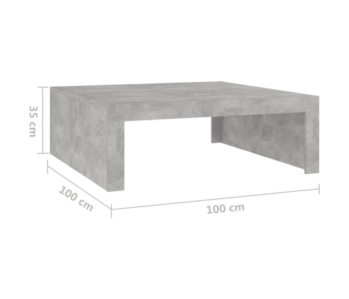 Mesa de centro madera de ingeniería gris hormigón 100x100x35 cm