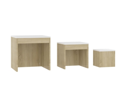 vidaXL Mesas apilables 3 pzas madera contrachapada blanco roble Sonoma