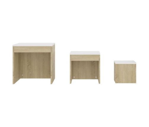 vidaXL Mesas apilables 3 pzas madera contrachapada blanco roble Sonoma