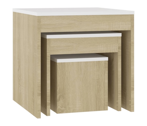 vidaXL Mesas apilables 3 pzas madera contrachapada blanco roble Sonoma