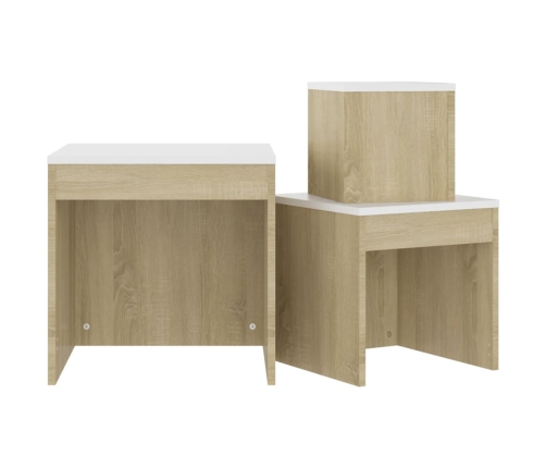 vidaXL Mesas apilables 3 pzas madera contrachapada blanco roble Sonoma