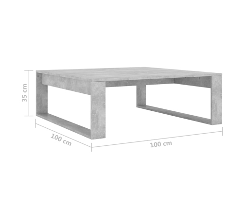 vidaXL Mesa de centro madera de ingeniería gris hormigón 100x100x35 cm