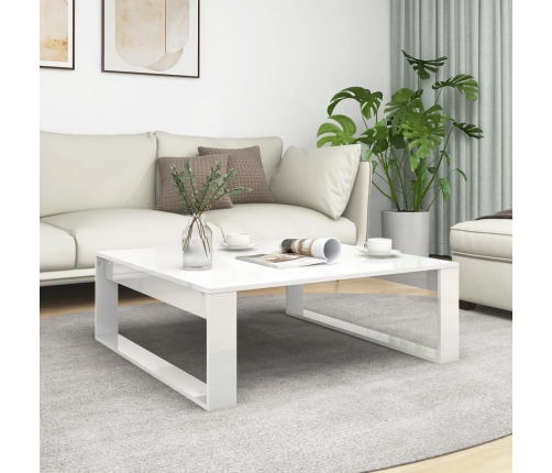 Mesa de centro madera contrachapada blanco brillo 100x100x35 cm