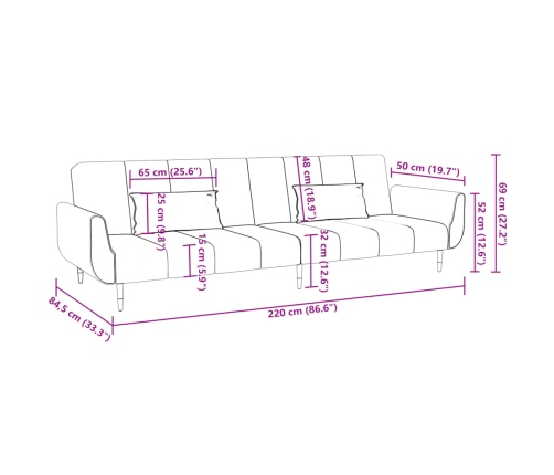 Sofá cama de 2 plazas con dos almohadas terciopelo gris claro