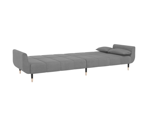 Sofá cama de 2 plazas con dos almohadas terciopelo gris claro