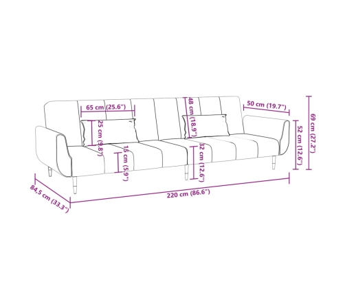 vidaXL Sofá cama de 2 plazas con dos almohadas terciopelo gris oscuro