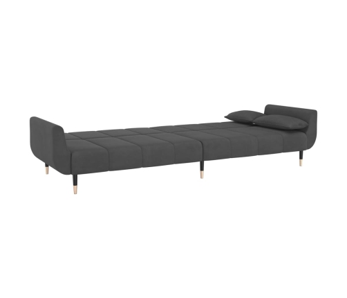 vidaXL Sofá cama de 2 plazas con dos almohadas terciopelo gris oscuro