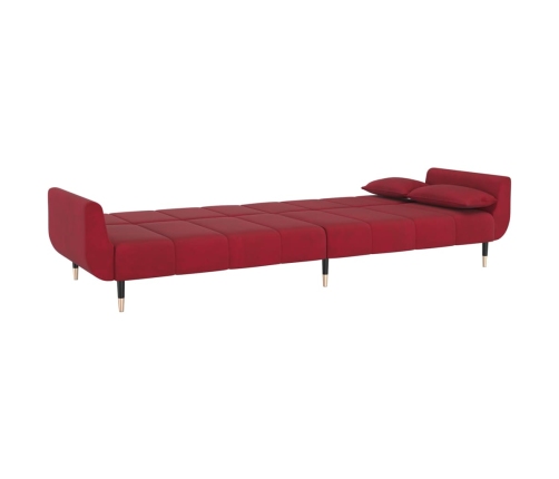 Sofá cama de 2 plazas con dos almohadas terciopelo color vino