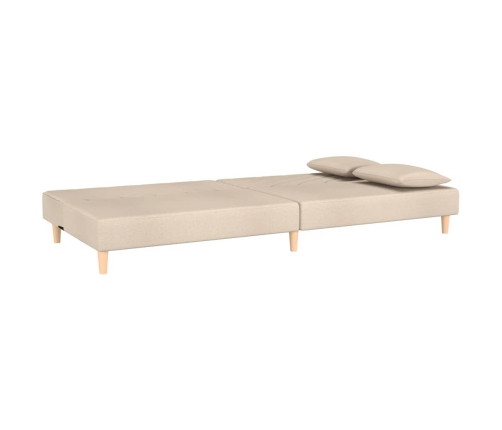 vidaXL Sofá cama de 2 plazas con dos almohadas tela color crema