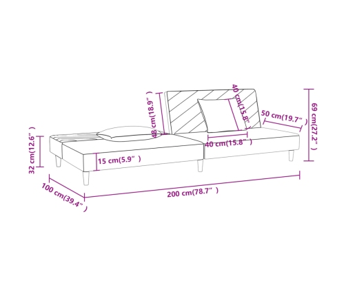 vidaXL Sofá cama de 2 plazas con dos almohadas tela color crema