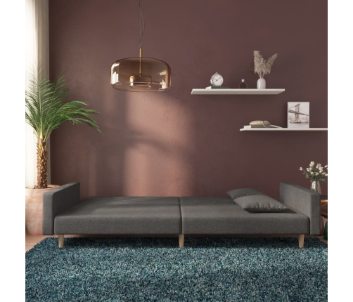 vidaXL Sofá cama de 2 plazas con dos almohadas tela gris oscuro