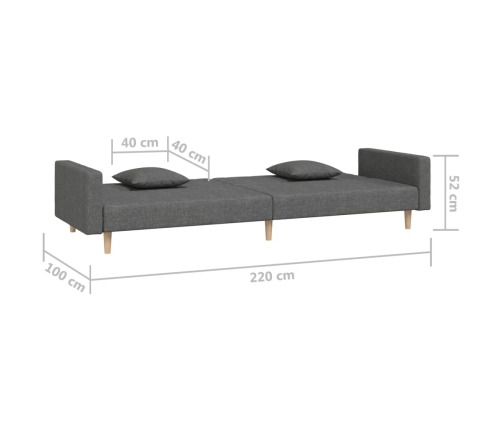 vidaXL Sofá cama de 2 plazas con dos almohadas tela gris oscuro