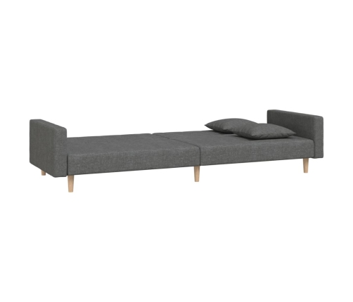 vidaXL Sofá cama de 2 plazas con dos almohadas tela gris oscuro