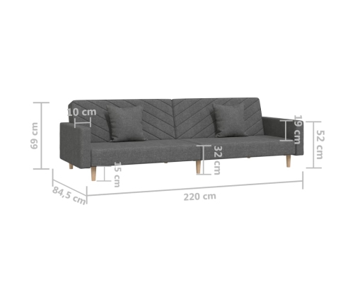 vidaXL Sofá cama de 2 plazas con dos almohadas tela gris oscuro