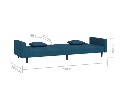 vidaXL Sofá cama de 2 plazas con dos almohadas terciopelo azul