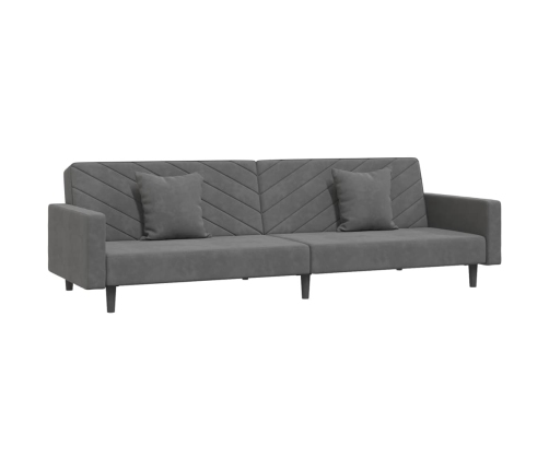 Sofá cama de 2 plazas con dos almohadas terciopelo gris oscuro