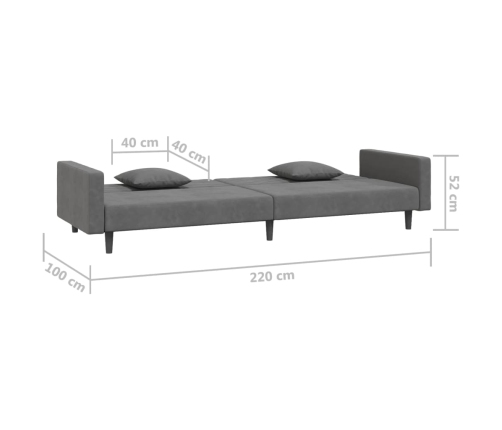 Sofá cama de 2 plazas con dos almohadas terciopelo gris oscuro