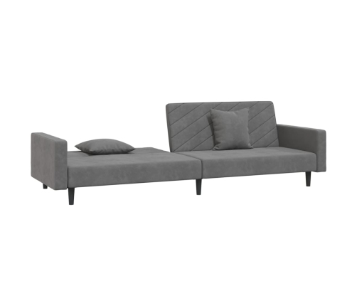 Sofá cama de 2 plazas con dos almohadas terciopelo gris oscuro