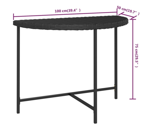 Mesa de jardín de ratán sintético negra 100x50x75 cm