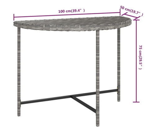 Mesa de jardín de ratán sintético gris 100x50x75 cm