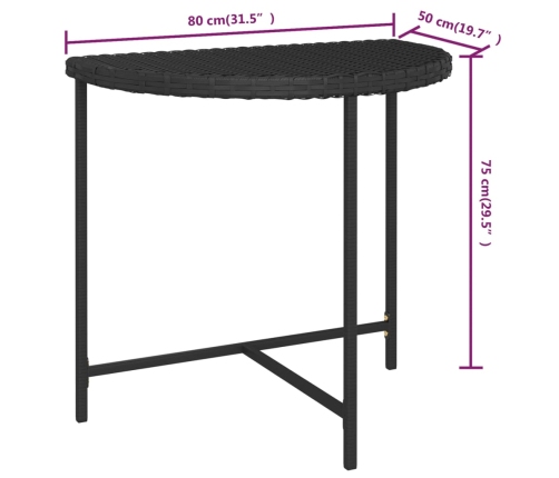 vidaXL Mesa de jardín de ratán sintético negra 80x50x75 cm