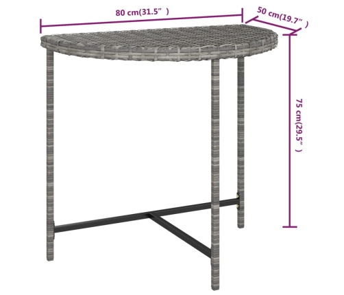 Mesa de jardín ratán sintético gris 80x50x75 cm