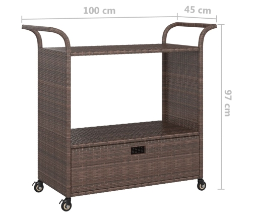 Carrito de bar con cajón ratán sintético marrón 100x45x97 cm