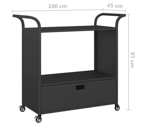 Carrito de bar con cajón ratán sintético negro 100x45x97 cm