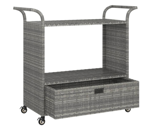 Carrito de bar con cajón ratán sintético gris 100x45x97 cm