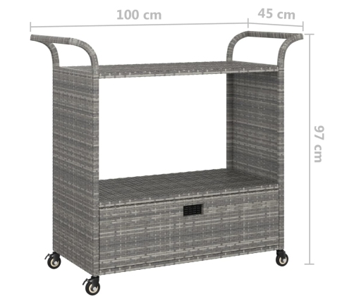 Carrito de bar con cajón ratán sintético gris 100x45x97 cm