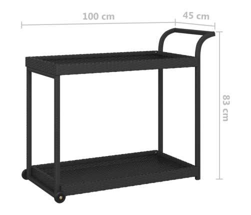 Carrito de bar ratán sintético negro 100x45x83 cm