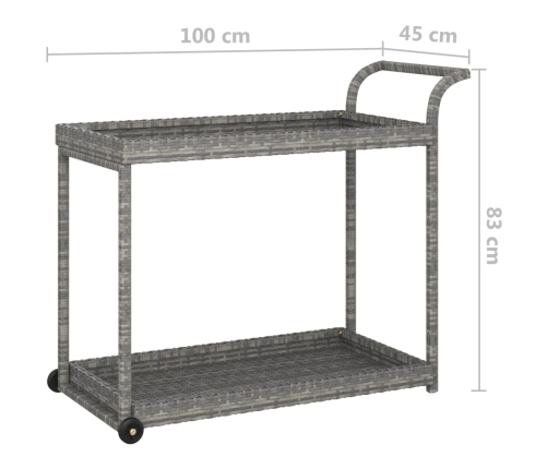 Carrito de bar ratán sintético gris 100x45x83 cm