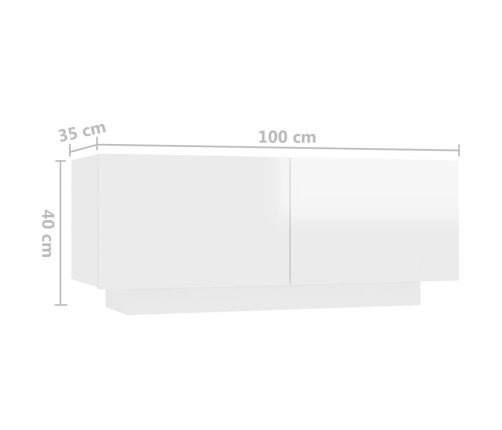 Mesita de noche madera de ingeniería blanco brillo 100x35x40 cm