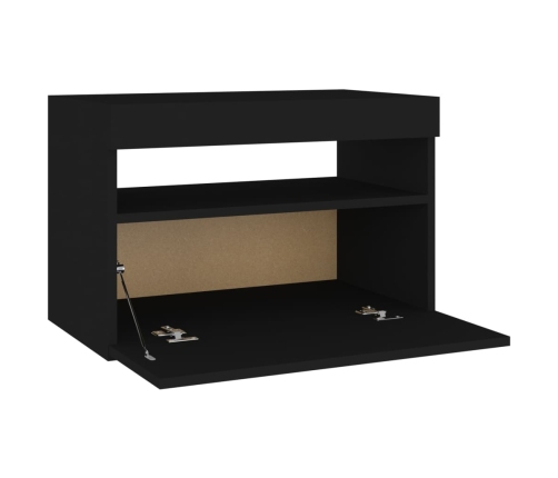 Mesitas de noche luces LED 2 uds contrachapada negro 60x35x40cm