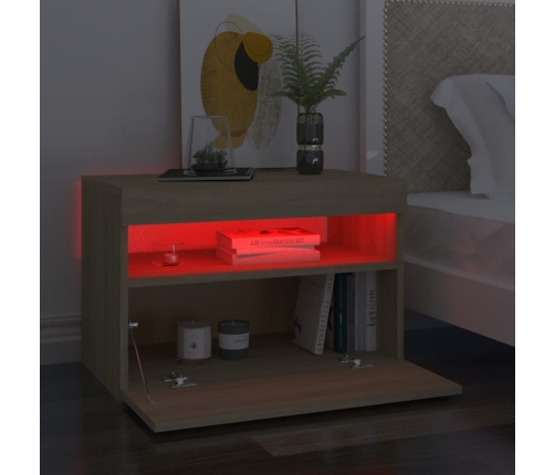 Mesitas de noche con LED 2 uds contrachapada Sonoma 60x35x40 cm