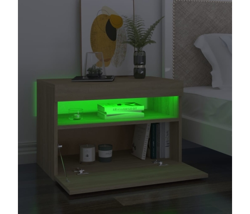 Mesitas de noche con LED 2 uds contrachapada Sonoma 60x35x40 cm