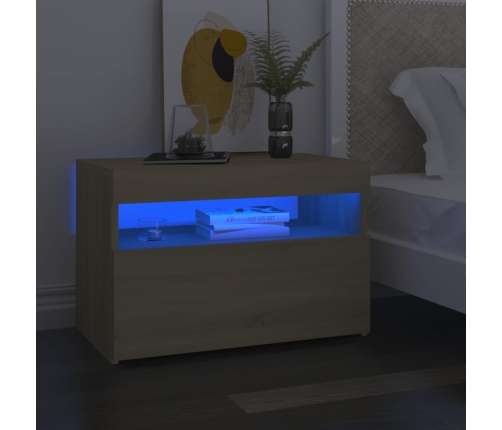 Mesitas de noche con LED 2 uds contrachapada Sonoma 60x35x40 cm