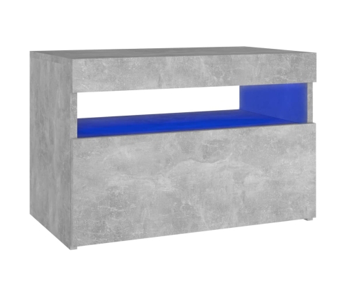 vidaXL Mesita de noche con LED contrachapada gris hormigón 60x35x40 cm