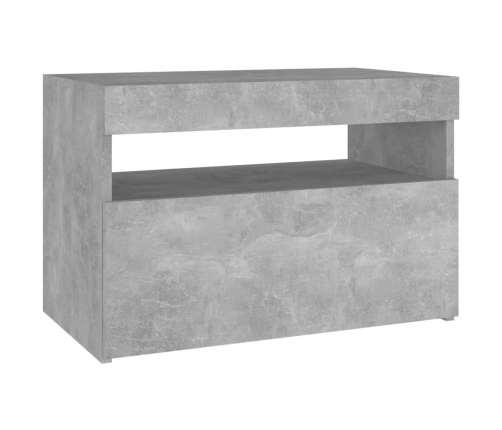 vidaXL Mesita de noche con LED contrachapada gris hormigón 60x35x40 cm