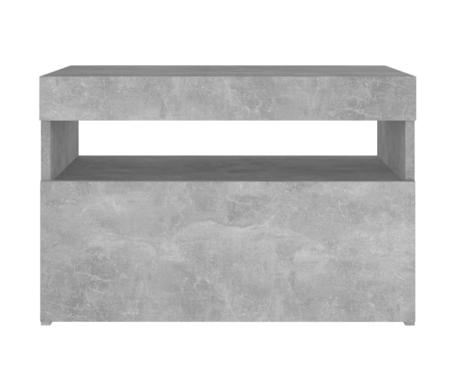 vidaXL Mesita de noche con LED contrachapada gris hormigón 60x35x40 cm