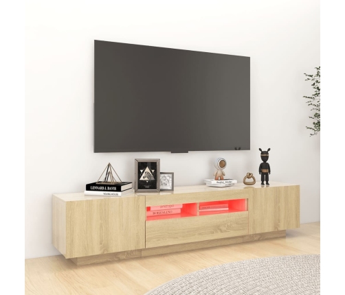 Armario TV con luces LED color roble Sonoma 180x35x40 cm