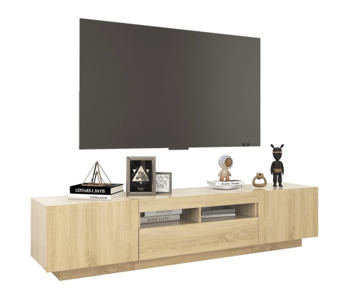 Armario TV con luces LED color roble Sonoma 180x35x40 cm