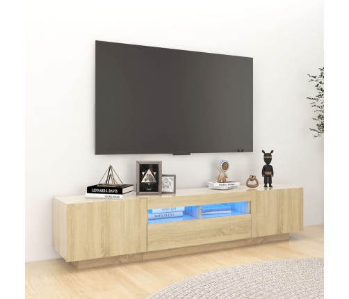 Armario TV con luces LED color roble Sonoma 180x35x40 cm