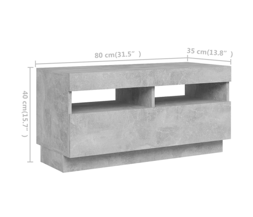 Mueble para TV con luces LED gris hormigón 180x35x40 cm