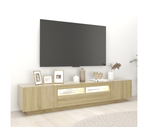 Armario TV con luces LED color roble Sonoma 200x35x40 cm