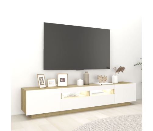 Armario TV con luces LED blanco y roble Sonoma 200x35x40 cm