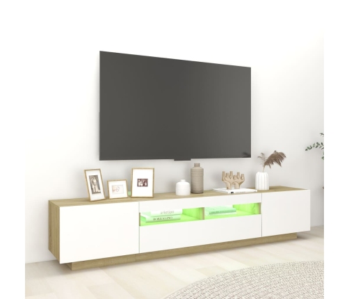 Armario TV con luces LED blanco y roble Sonoma 200x35x40 cm