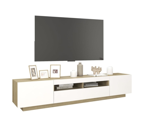 Armario TV con luces LED blanco y roble Sonoma 200x35x40 cm