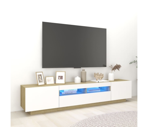 Armario TV con luces LED blanco y roble Sonoma 200x35x40 cm